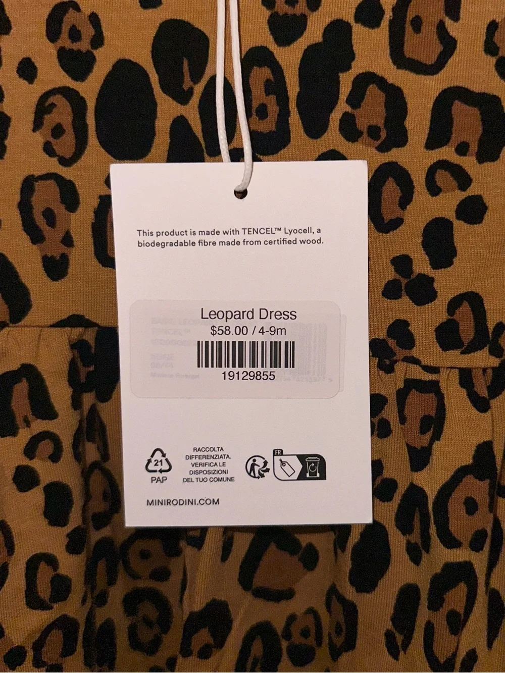 NWT Mini Rodini Cute Basic Leopard Short Sleeve Dress Flared Skirt Sz 4-9M